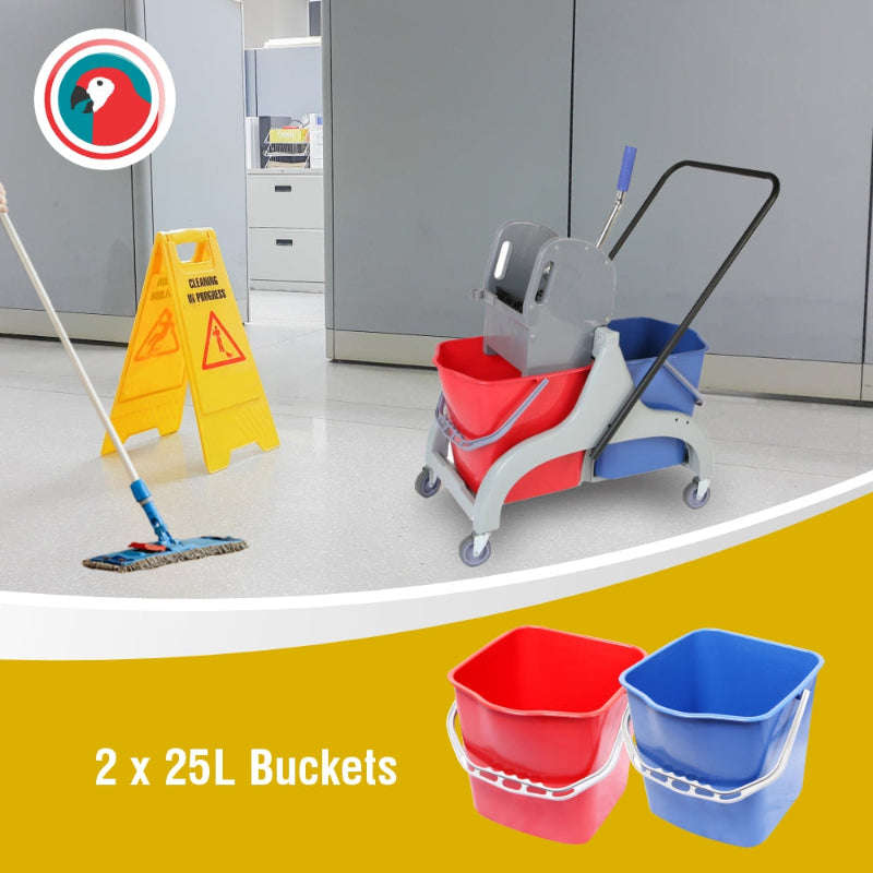 Parrot Janitorial 50L Dual Bucket Trolley with Mop Press