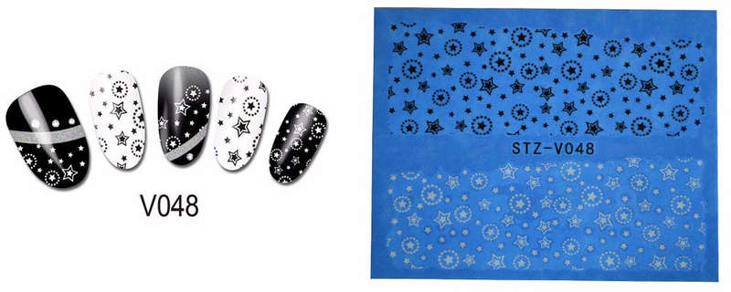 Water Transfer Decals Nail Art Stars - V048 - Black/White