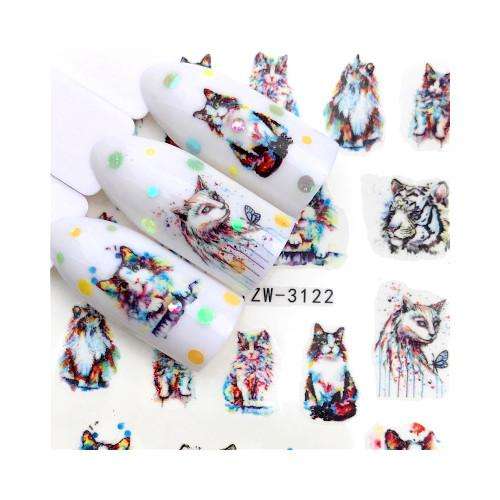 Water Transfer Nail Art Cats Decals - 3122 - Multicolor