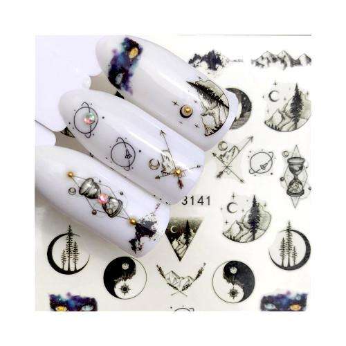 Water Transfer Nail Art Moon Decals - 3141 - Black