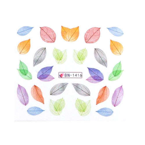 Water Transfer Slider Nail Art Leaves - BN1416 - Multicolor