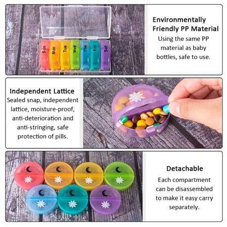 7-Day Pill Organizer  Portable Box with 2 Compartments
