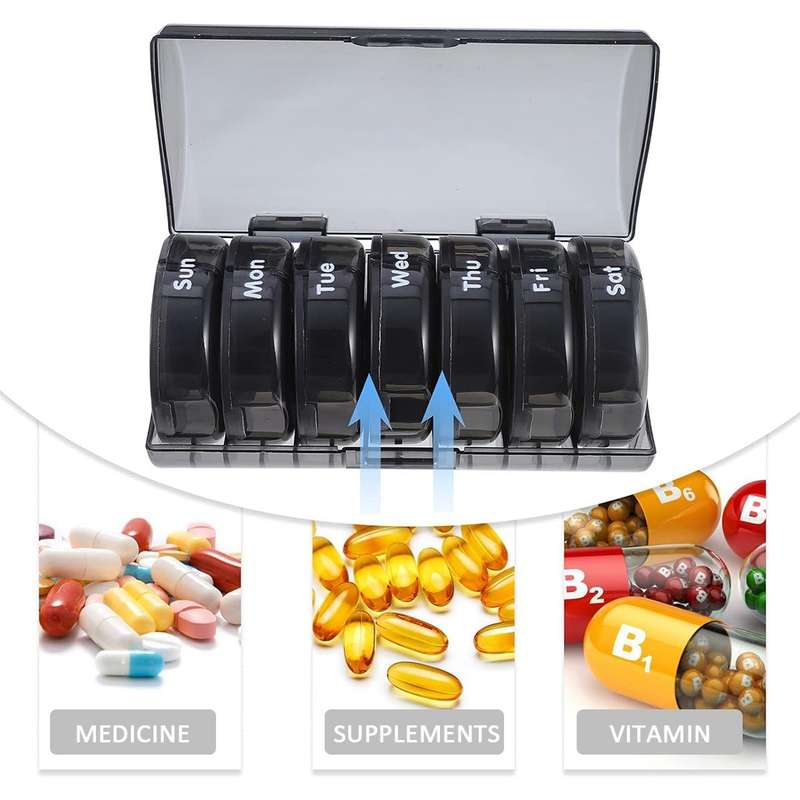 7-Day Pill Organizer  Portable Box with 2 Compartments