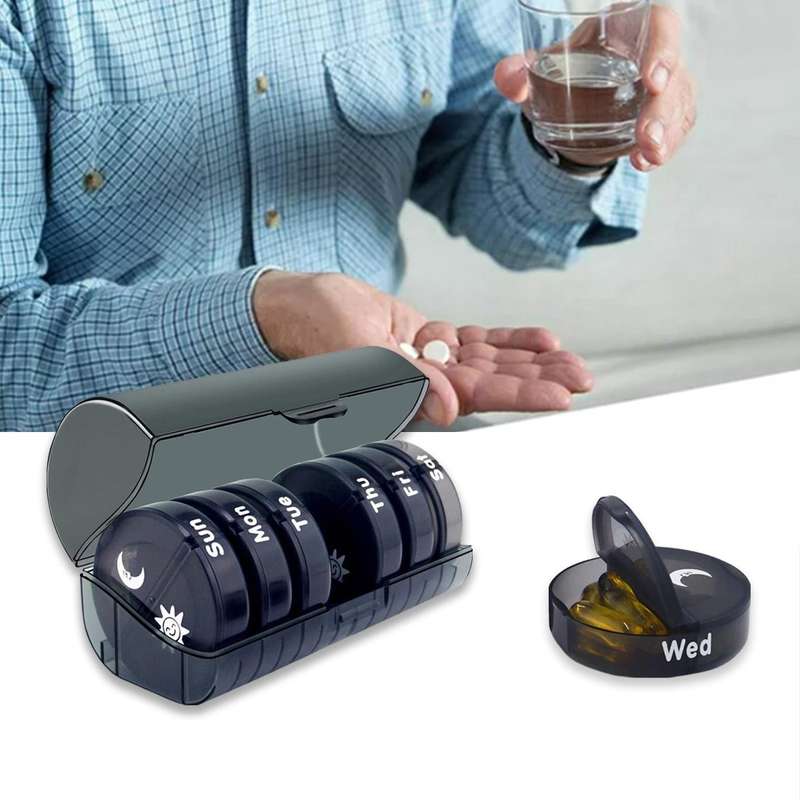 7-Day Pill Organizer  Portable Box with 2 Compartments