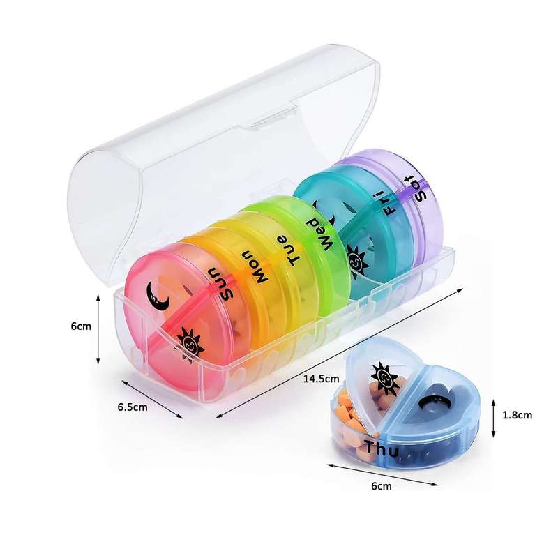 7-Day Pill Organizer  Portable Box with 2 Compartments