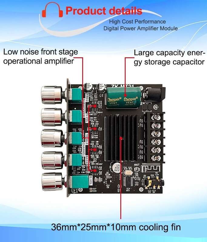 ZK-MT21 50W x 2+100W 2.1 Channel Bluetooth Digital Amplifier Module
