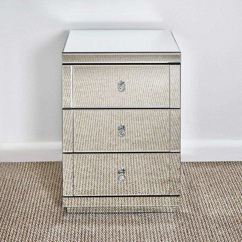 Contempro Three Drawer Mirrored Bedside Table