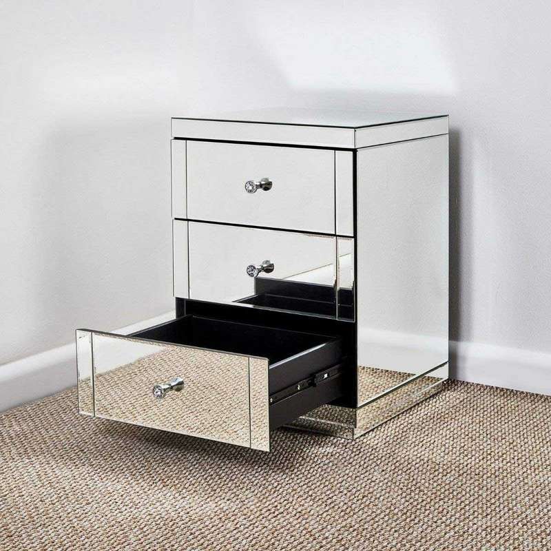 Contempro Three Drawer Mirrored Bedside Table