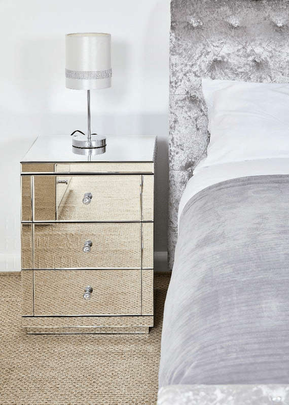 Contempro Three Drawer Mirrored Bedside Table