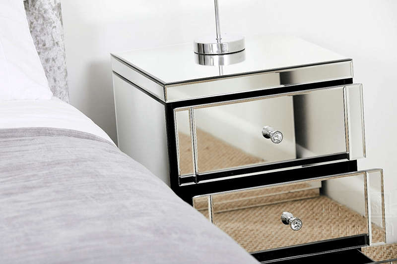 Contempro Three Drawer Mirrored Bedside Table