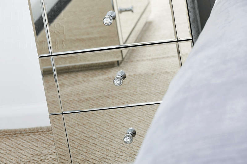 Contempro Three Drawer Mirrored Bedside Table