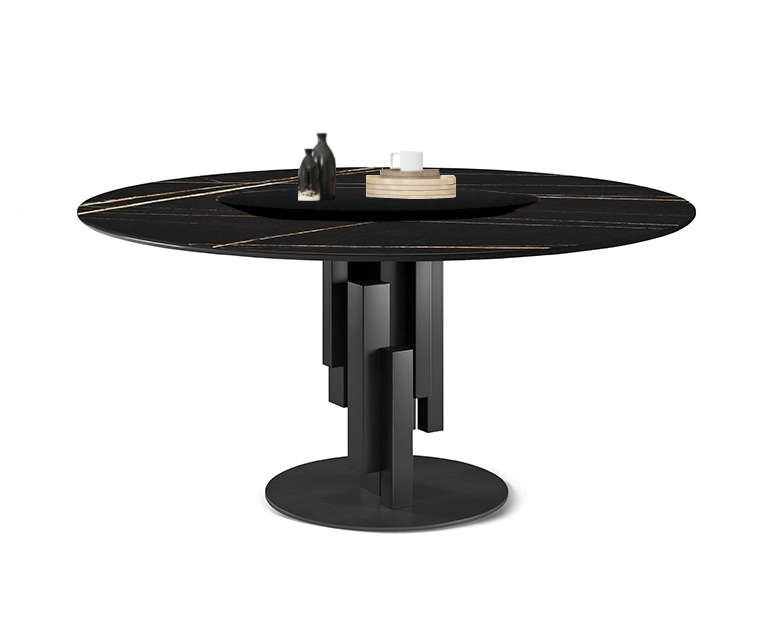 Firenze' Emporium Round Marble Dining Table with Lazy Susan - Black