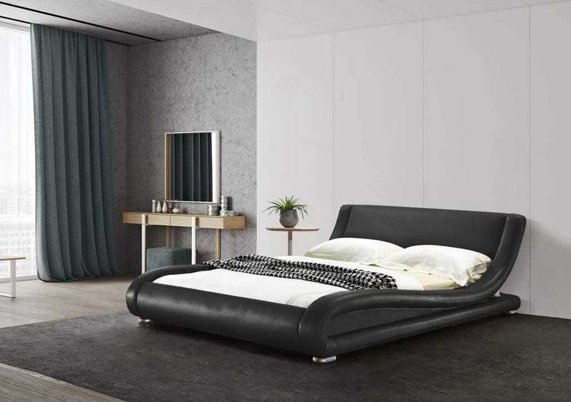 Italia Faux Leather Designer Sleigh Bed - Queen / Cedar Black