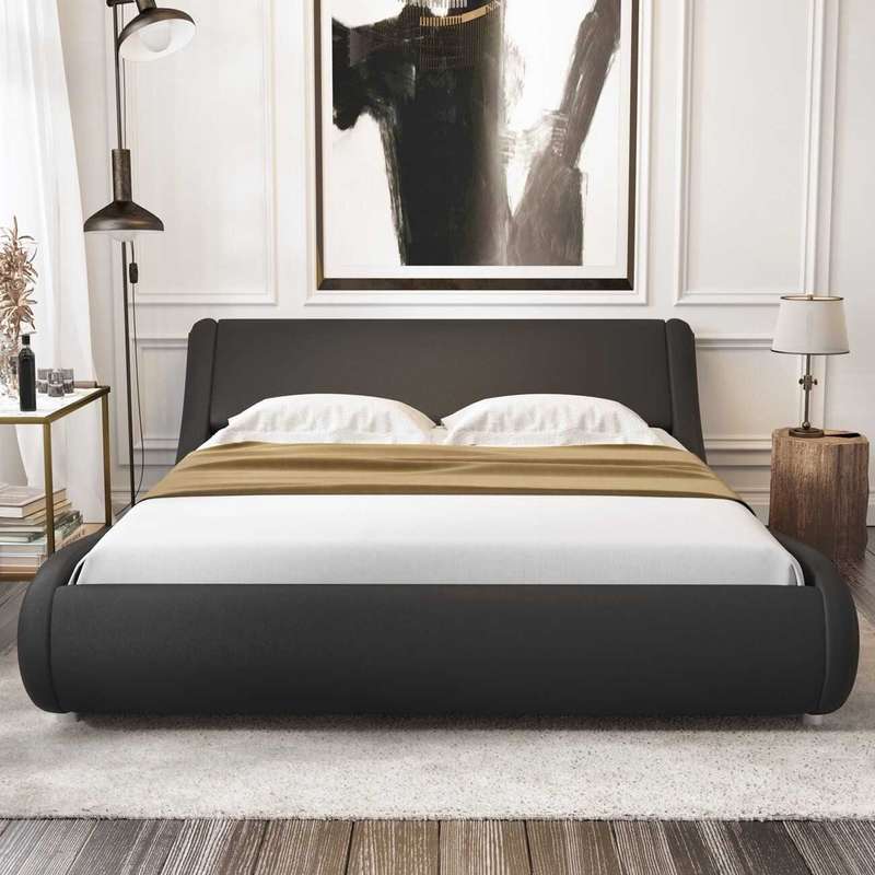 Italia Faux Leather Designer Sleigh Bed - King / Cedar Black