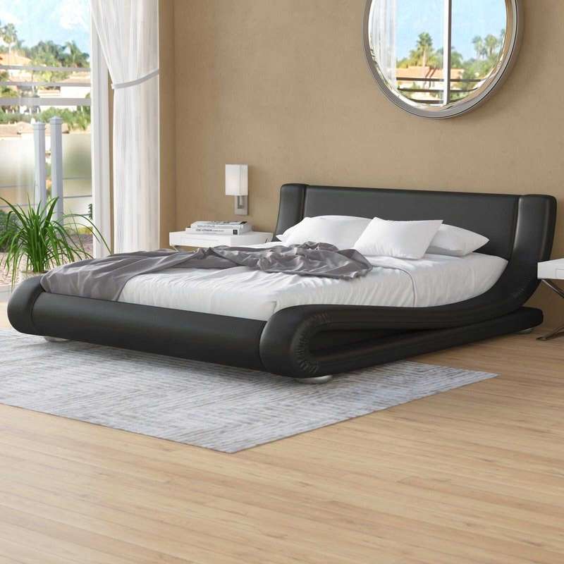 Italia Faux Leather Designer Sleigh Bed - Double / Cedar Black
