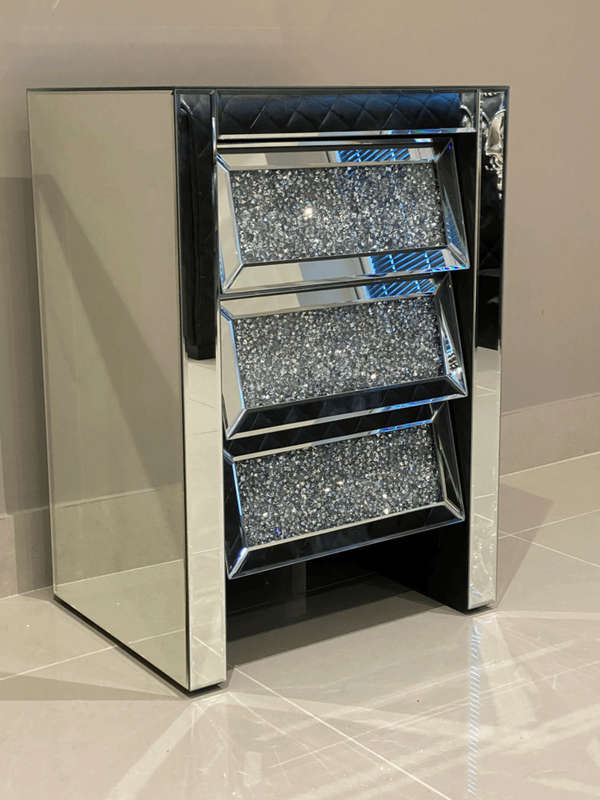LeBlanc Crushed Diamond Angled Three Drawer Bedside Table