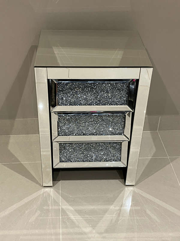 LeBlanc Crushed Diamond Angled Three Drawer Bedside Table