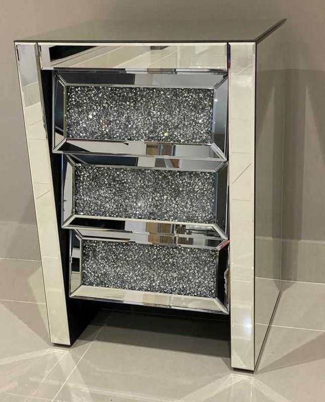 LeBlanc Crushed Diamond Angled Three Drawer Bedside Table