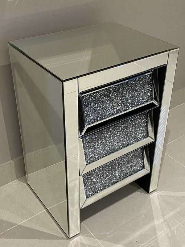 LeBlanc Crushed Diamond Angled Three Drawer Bedside Table
