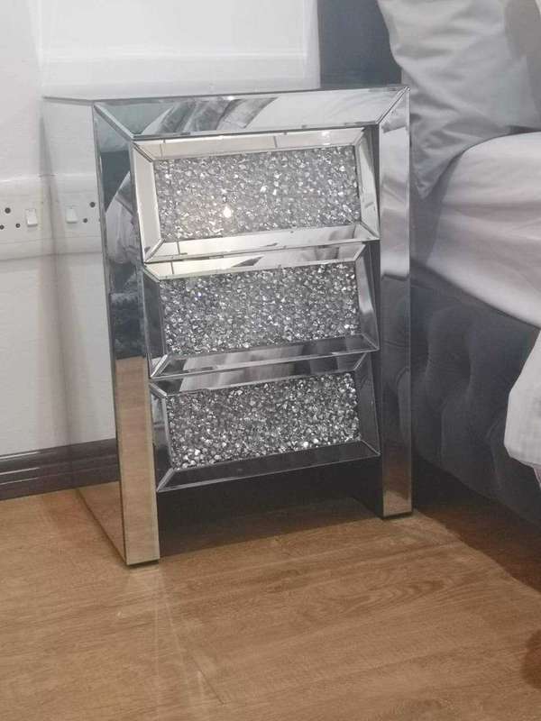 LeBlanc Crushed Diamond Angled Three Drawer Bedside Table