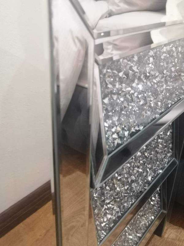LeBlanc Crushed Diamond Angled Three Drawer Bedside Table