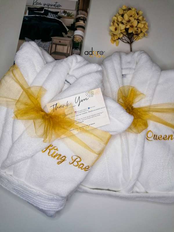 His and Hers Gown Set - White / Large / Medium