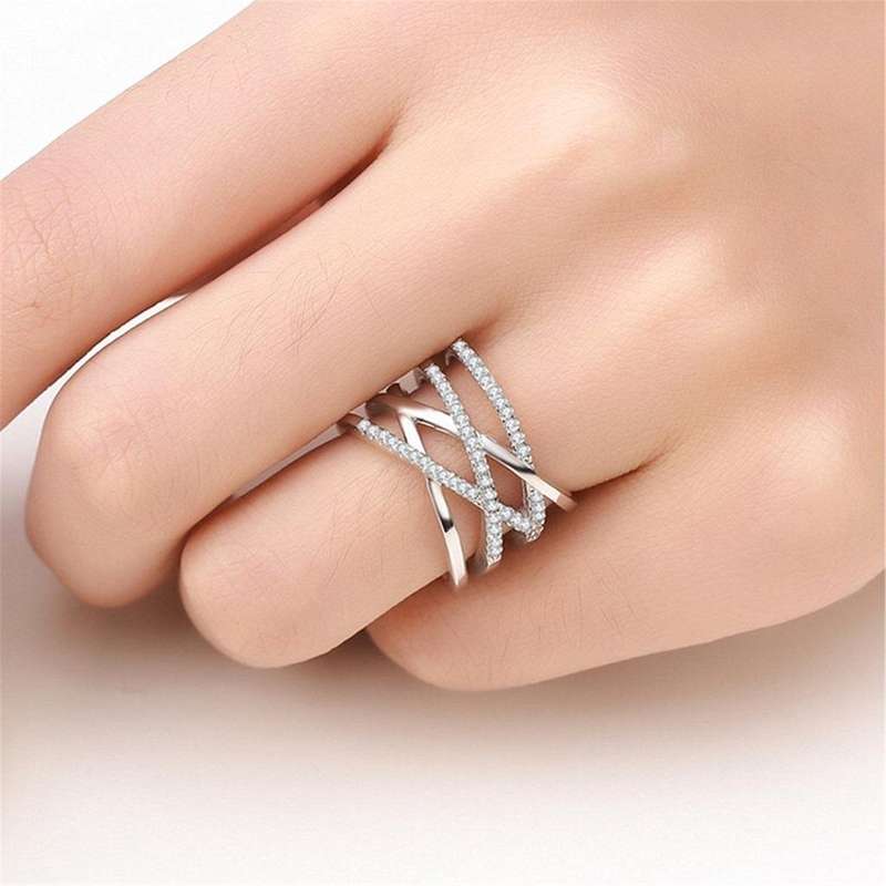 Stackable Twining Clear CZ Ring Dazzling Zirconia Engagement Finger Rings for Women - Silver