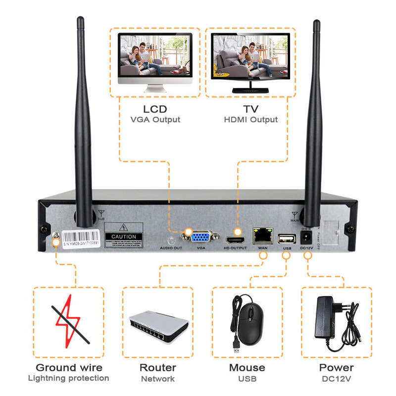 Hiseeu 1080P Wireless CCTV 8CH NVR Kit Outdoor IR Night Vision IP Camera WiFi Camera Security Sur...