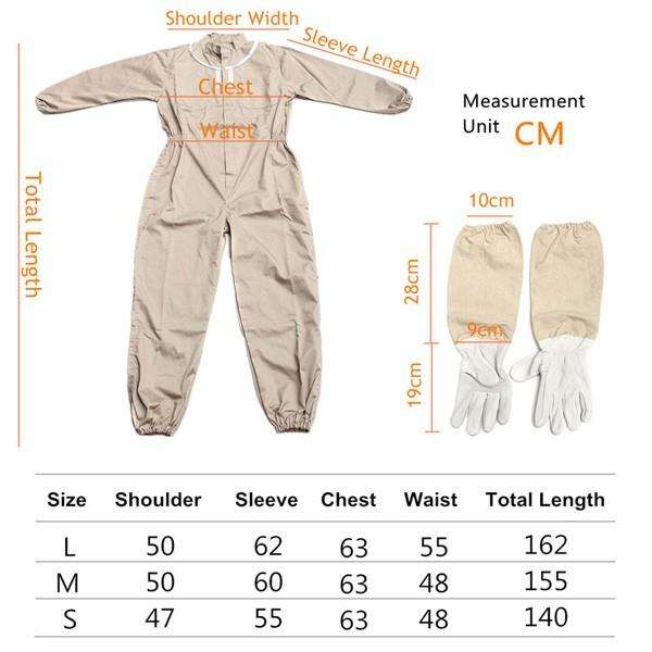 Pure Cotton Beekeeping Suit Bee Suit Heavy Duty Space Suit Leather Ventilated Bee Keeping Gloves - M