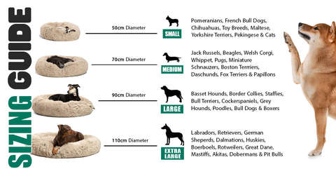 IREMIA Dog Bed Sizing Guide from Pets Planet | South Africa's No.1 ePet store for premium pet products like plush dog beds, fluffy dog beds, calming dog beds, dog collars, dog leashes & more