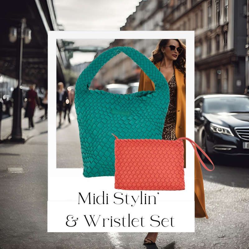 Midi Stylin' Woven Bag + Wristlet Set