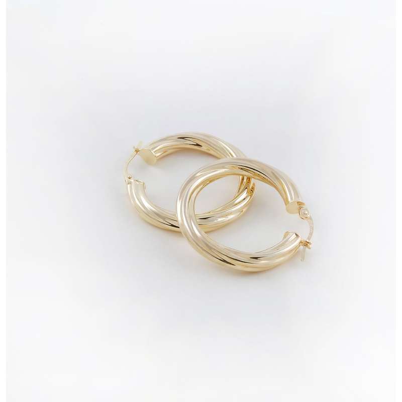 9K Yellow Gold 4mm Fluted Tube Hoop Earrings 20mm