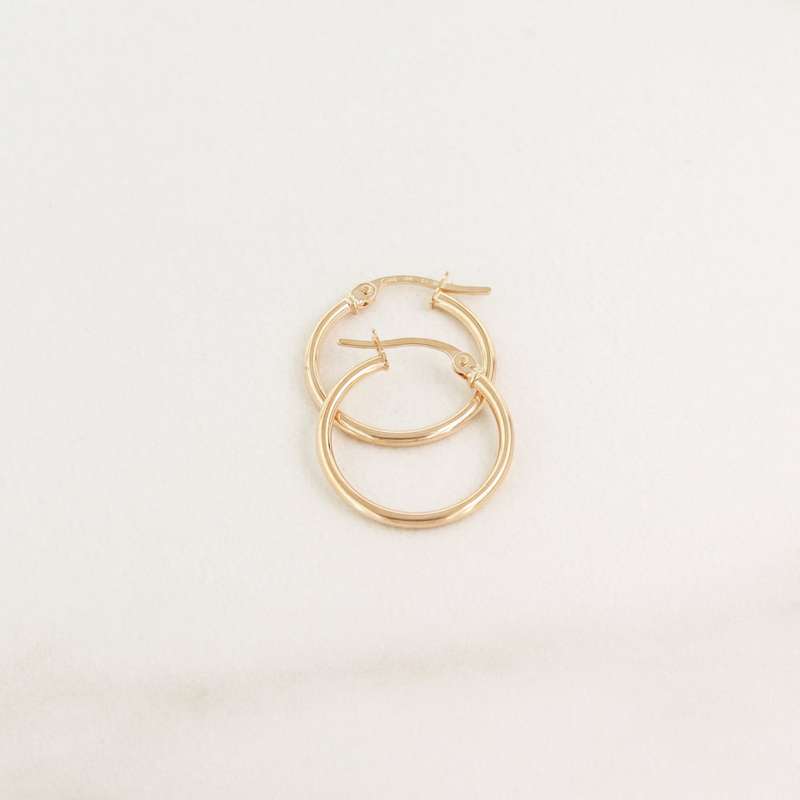 9k Yellow Gold Round Small Tube Hoop Earrings 15mm