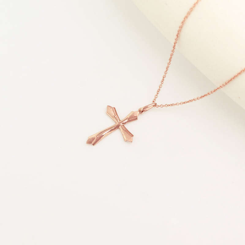 9K Rose Gold Polished/Satin Small Cross Pendant
