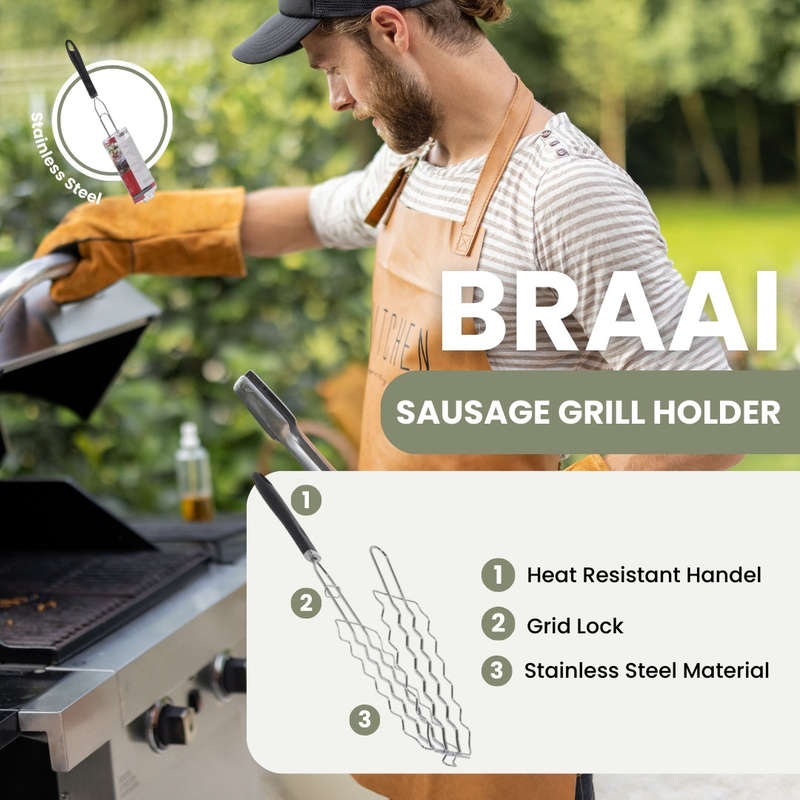 Boerewors and Sausage Grill Holder for Braai - Stainless-Steel