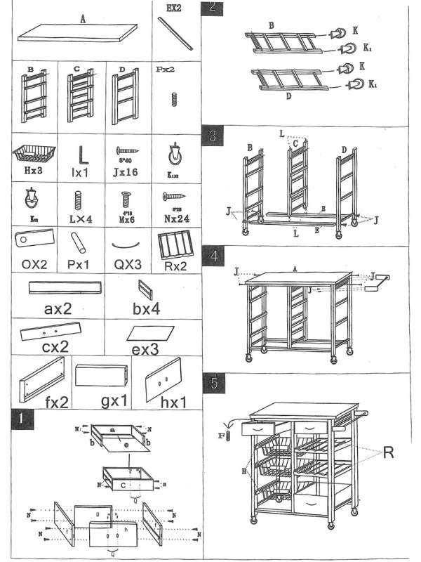 Kitchen Trolley with Drawers, Rack and Stainless Steel Countertop