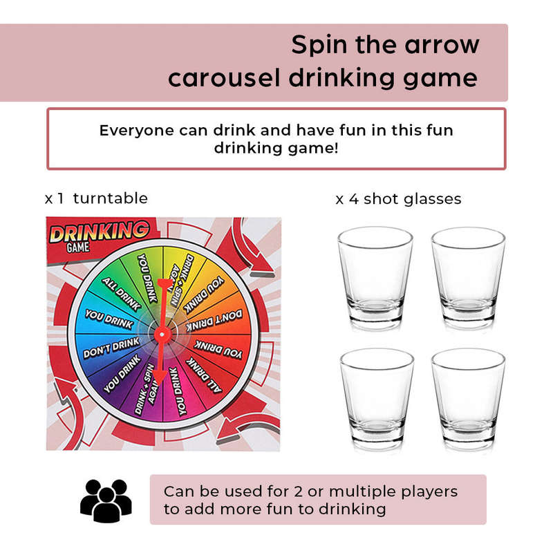 Drinking Game - Spin the Wheel with 4 Shot Glasses