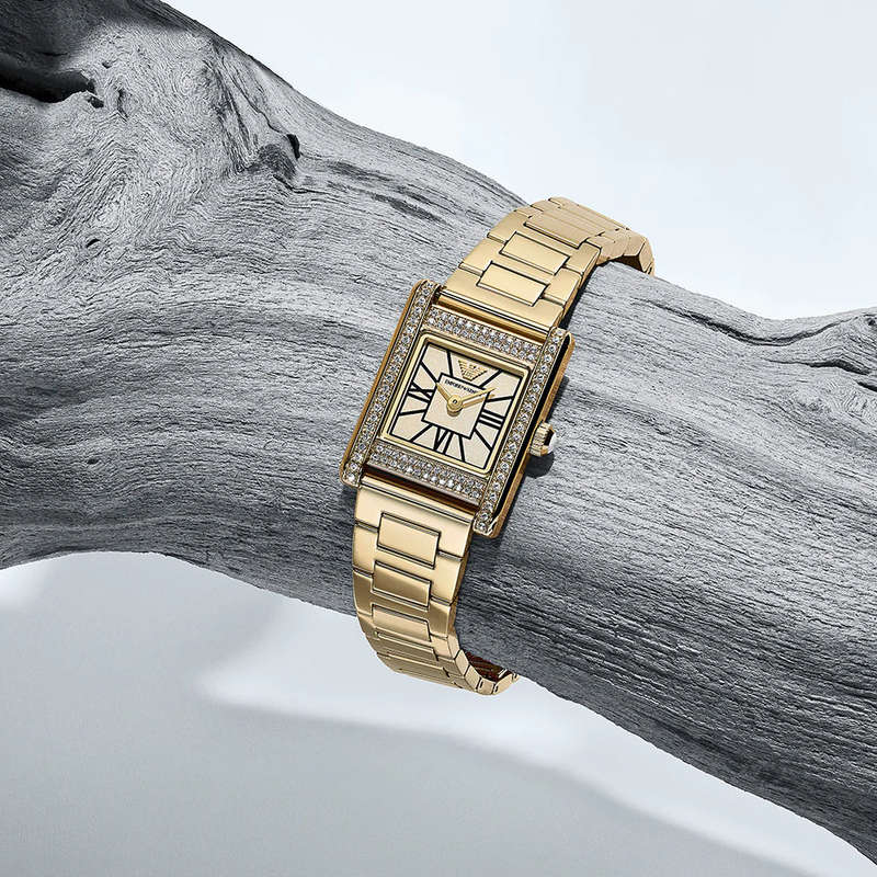 EMPORIO ARMANI Genni Crystals Gold Stainless Steel Bracelet Women's Watch | AR11663