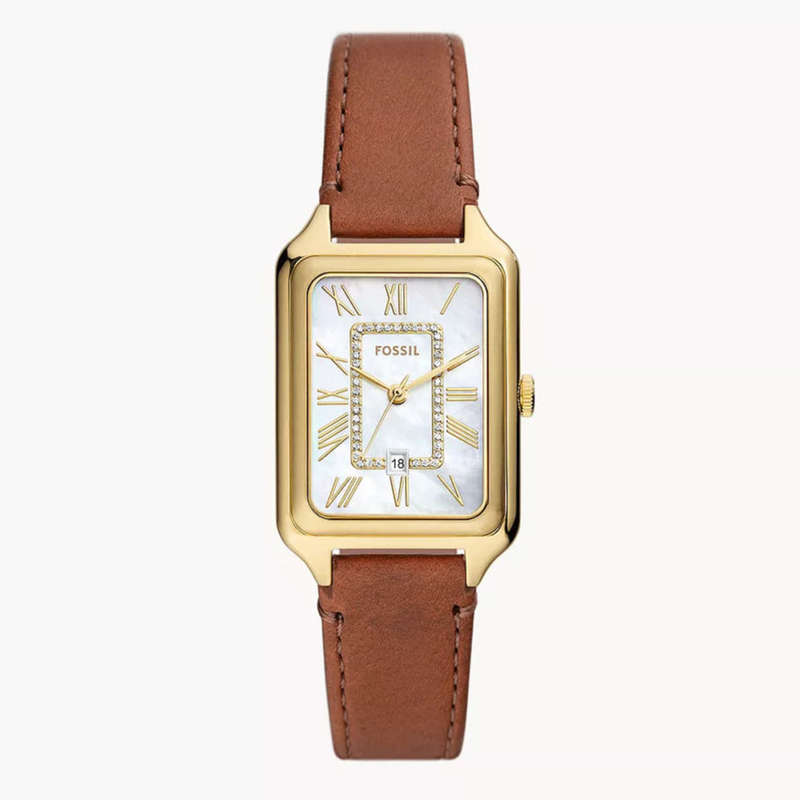 Fossil Raquel Three-Hand Medium Brown LiteHide Leather Woman's Watch | ES5307