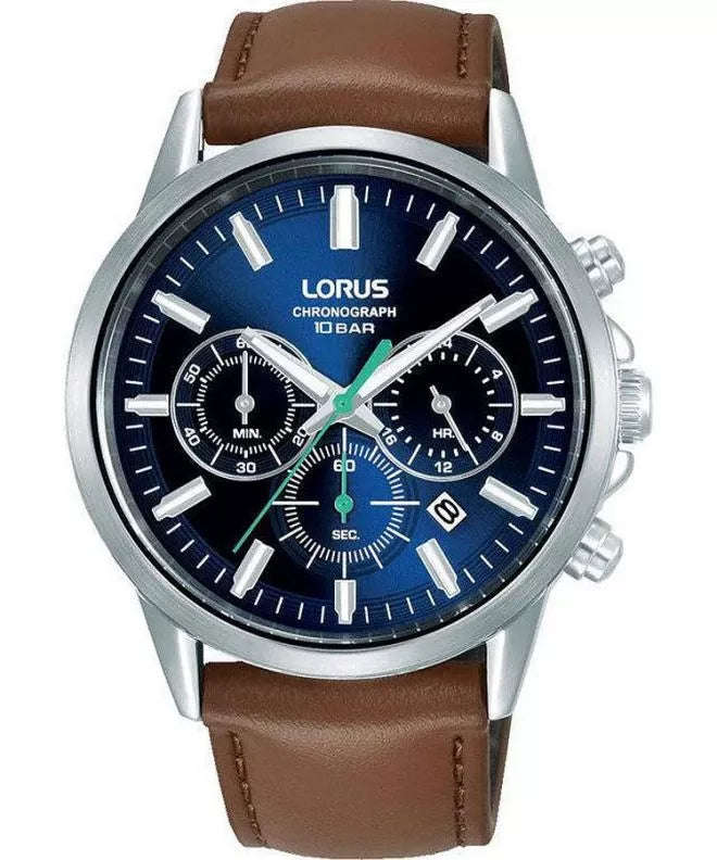 Lorus Blue Dial Brown Leather Strap Chronograph Men's Watch | RT381KX9