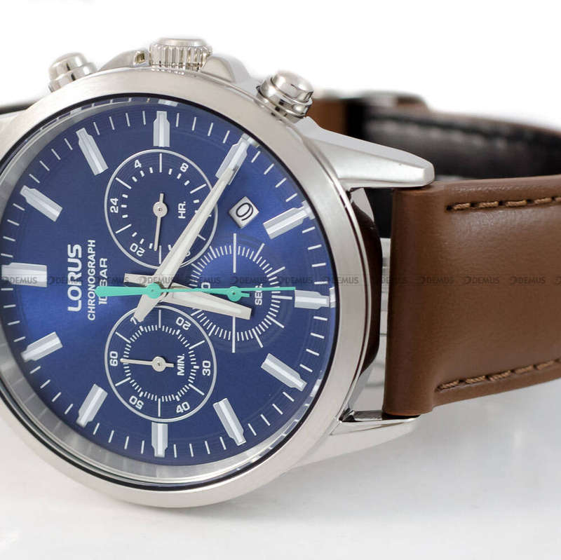 Lorus Blue Dial Brown Leather Strap Chronograph Men's Watch | RT381KX9