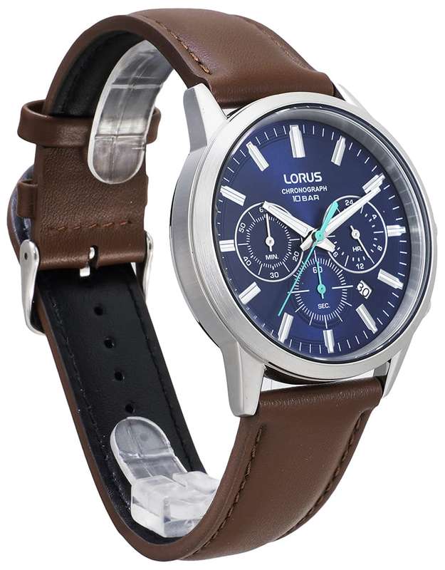 Lorus Blue Dial Brown Leather Strap Chronograph Men's Watch | RT381KX9