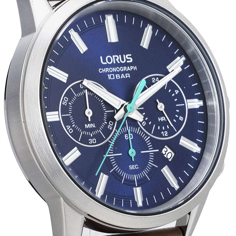 Lorus Blue Dial Brown Leather Strap Chronograph Men's Watch | RT381KX9