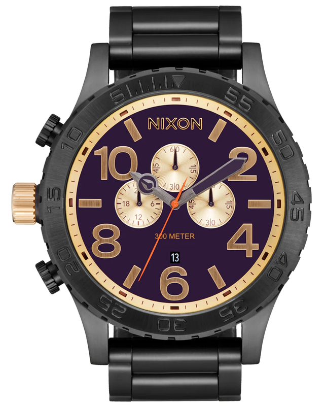 Nixon 51-30 Chrono Gunmetal Blackberry Gold Unisex Watch | A13895270-00