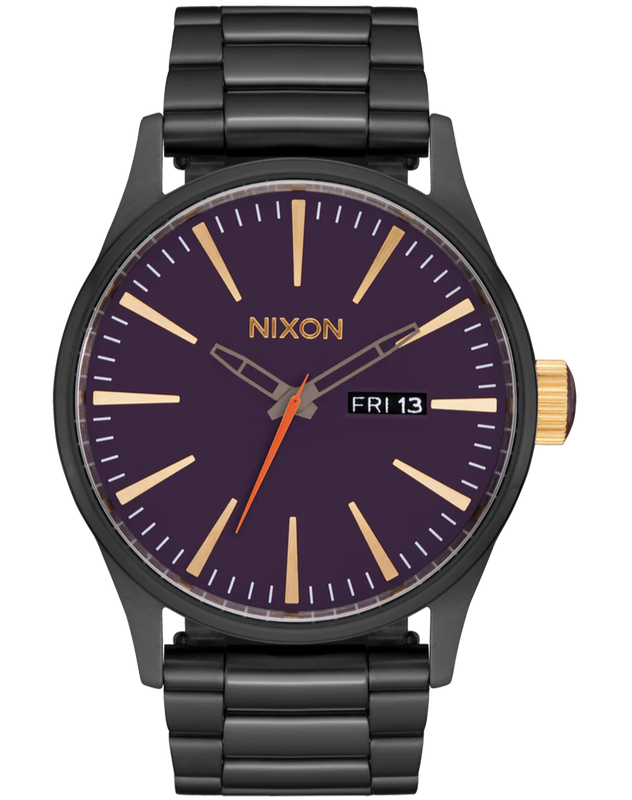 Nixon Sentry Gunmetal  Deep Purple Dial & Gold Accents Unisex Watch | A3565270-00