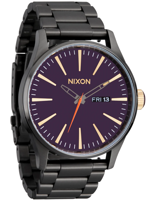 Nixon Sentry Gunmetal  Deep Purple Dial & Gold Accents Unisex Watch | A3565270-00