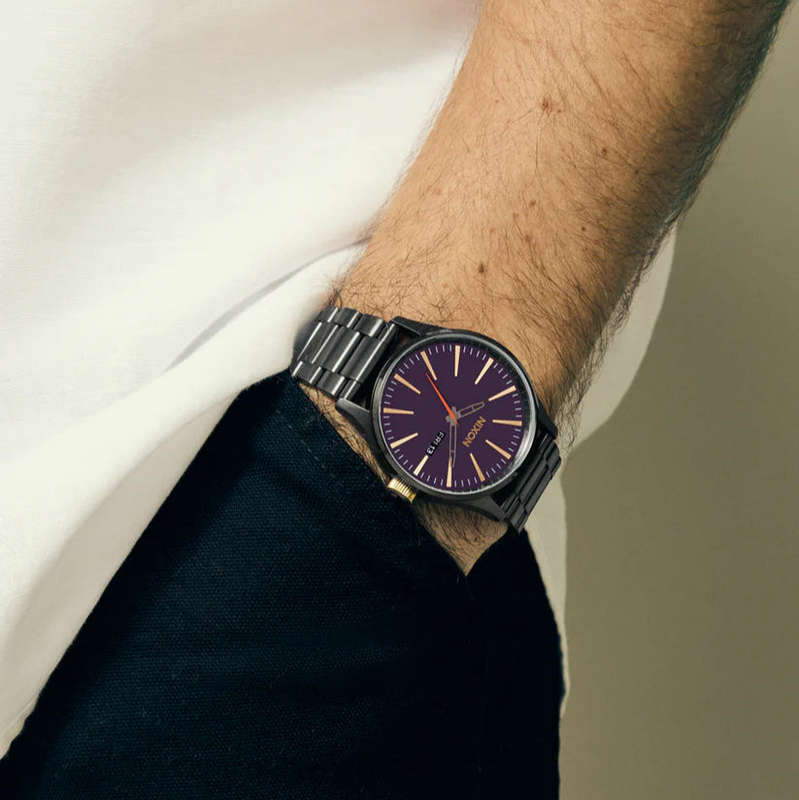 Nixon Sentry Gunmetal  Deep Purple Dial & Gold Accents Unisex Watch | A3565270-00