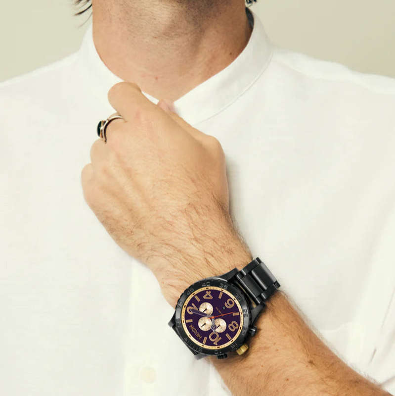 Nixon 51-30 Chrono Gunmetal Blackberry Gold Unisex Watch | A13895270-00