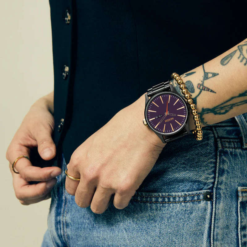 Nixon Sentry Gunmetal  Deep Purple Dial & Gold Accents Unisex Watch | A3565270-00