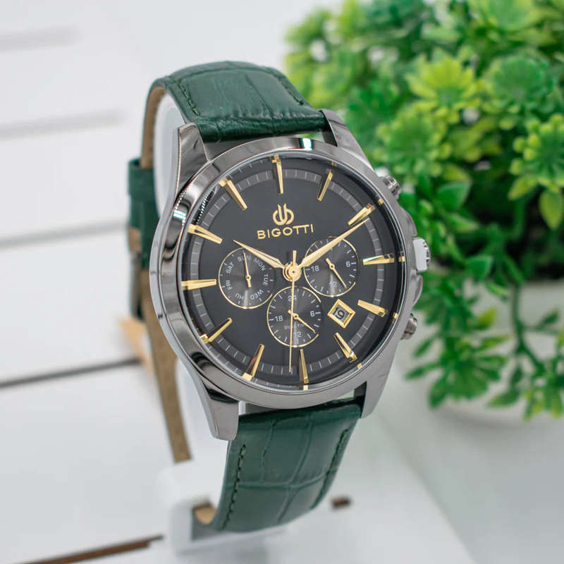 Bigotti Chronograph Green Leather Mens Watch | BG.1.10491-4